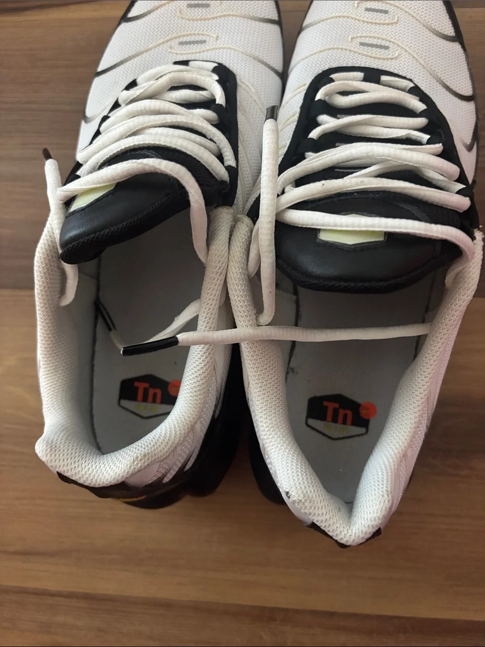 Nike Men's White and Black Athletic Sneakers with Neon Green Swoosh